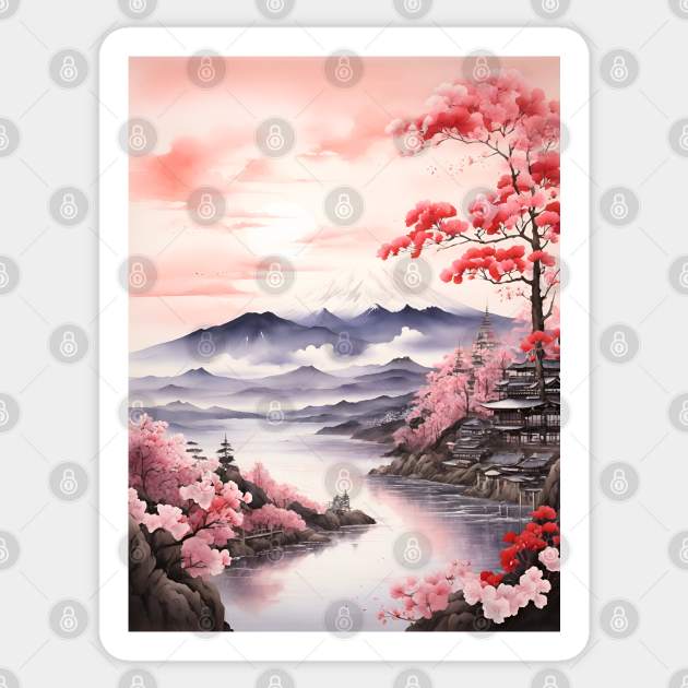 misty mountains, watercolor painting Sticker by Anik Arts